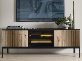 TV skrinka Sento, čierna/dub wotan, s osvetlením%