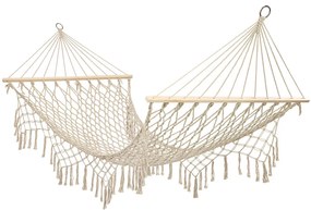 Záhradná hojdacia sieť boho mesh tassel 200cm ecru