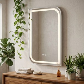 Rea ZONE, LED zrkadlo 60x80cm v ráme z brúsenej ocele, HOM-00301