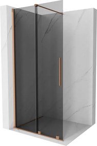 Mexen Velar, sprchová zástena s posuvnými dverami Walk-in 100 x 200 cm, 8mm šedé sklo, medená matná, 871-100-000-43-65