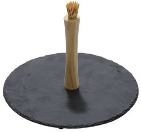 Okrúhly bridlicový podnos SLATE s bambusovými špáradlami