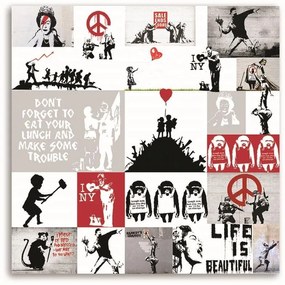Gario Obraz na plátne Banksyho nástenná maľba - zbierka diel pouličného umenia Rozmery: 30 x 30 cm