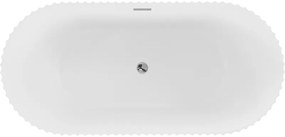 Mexen Paola, voľne stojaca vaňa, drážkovaná, 150 x 75 cm, biela matná, chrómový prepad, 52721507501-01