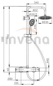 Invena Musta, termostatická sprchová batéria so sprchovým stĺpom, chróm lesklý, INV-AU-84-001-X