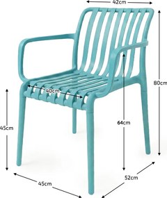 Záhradný set TREGO ISLAND - 4 stoličky s podrúčkami a okrúhly stôl ø 90 cm, modrá