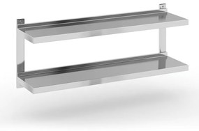 Dvojitá nástenná nerezová polica, 1200 x 300 mm