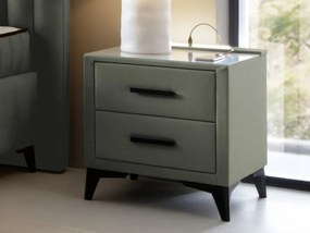 Nočný stolík s 2 zásuvkami Joy, olivovo zelená látka