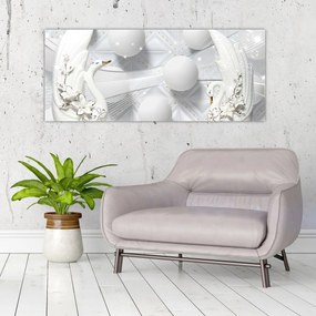 Obraz - Zlatá labuť na vode (120x50 cm)