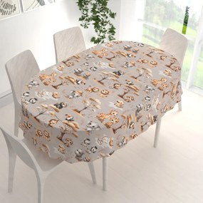 Biante Detský bavlnený oválny obrus Sandra SA-514 Africké zvieratká na sivom 50x100 cm
