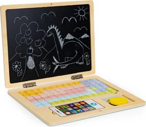 Detský edukačný 2v1 laptop ECOTOYS - magnetická a kriedová tabuľa, 78 písmen a čísiel