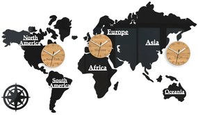 Nástěnné samolepící hodiny Time Zones 100x56 cm černé/hnědé