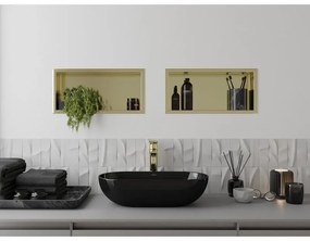 Mexen X-Wall-R, polička na zapustenie na obklad s golierom 45 x 20 cm, zlatá lesklá, 1950452010