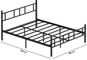 Kovová dvojlôžková posteľ PIRON 160x200 cm, čierna, nosnosť 200 kg