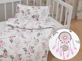 Biante Detské bavlnené posteľné obliečky do postieľky Sandra SA-476 Ružové lapače snov a ruže II. Do postieľky 90x130 a 40x60 cm