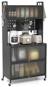 Kuchynská linka, vysoká polica s kolieskami, bufetová skrinka s výklopnými dvierkami, dierovaná doska 80 x 40 x 160 cm, čierna