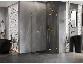 Mexen Lunar, pravý výklopný päťuholníkový sprchový kút 100 x 100 cm, 8mm číre sklo, zlatý matný profil, 831-100P-100L-55-00-P