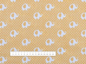 Biante Detský bavlnený obdĺžnikový obrus Sandra SA-305 Sloníky a bodky na žltom 140x180 cm