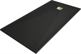 Mexen Stone+, obdĺžniková vanička z minerálneho kompozitu 160 x 80 cm, čierna, zlatá lesklá krytka, 44708016-G