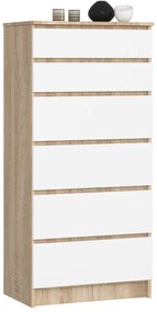 Komoda Kuba 60 cm - 6 zásuviek dub sonoma/biela