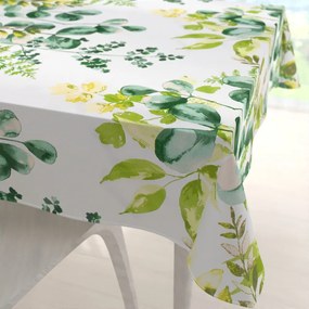 Biante Bavlnený štvorcový obrus Sandra SA-244 Zelený eukalyptus na bielom 110x110 cm