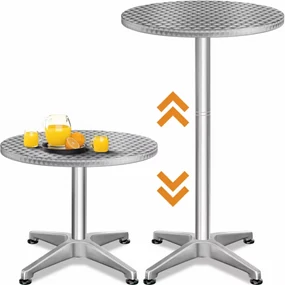 Casaria Výškovo nastaviteľný hliníkový barový stôl NERO Ø60cm, strieborná