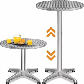 Výškovo nastaviteľný hliníkový barový stôl NERO, Ø60cm, strieborná Casaria