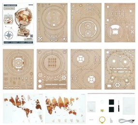 RoboTime - 3D drevenené mechanické puzzle Svietiaci glóbus