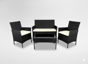 Garden Line SÚPRAVA RATANOVÉHO NÁBYTKU (POHOVKA, 2 KRESLÁ, LAVICA) ČIERNA + KRÉMOVÁ. REF. *0849