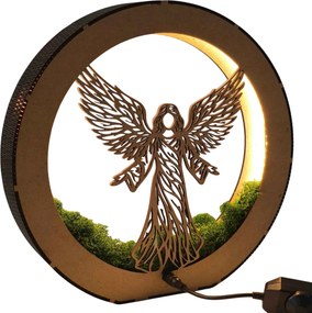 Drevená LED lampa Anjel svetla s machom | MICHAEL: HDF - Orech 20 cm 4778-115060 LED0606
