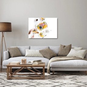 Sklenený obraz tanierov s ovocím na stole (70x50 cm)
