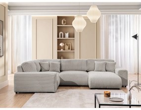 Svetlosivá menčestrová rohová pohovka (ľavý roh/do tvaru "U") Justin – Ropez