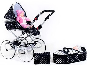 Detský Retro kočík pre bábiky 2v1 New Baby Natálka bielo-čierny