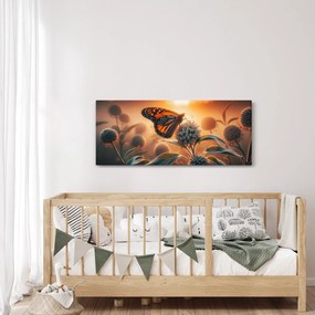 Obraz – Motýľ v zapadajúcom slnku (120x50 cm)
