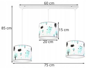 Detské Závesné svietidlo Bambi, 3x textilné tienidlo so vzorom, (výber z 2 farieb konštrukcie)