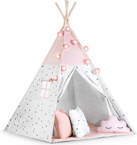 Detský stan tipi s girlandou a svetlami Nukido - ružový