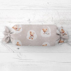 Biante Detský vankúš valec bonbon Sandra SA-744 Spiace medvedíky na obláčikoch na sivobéžovom 15x60 cm