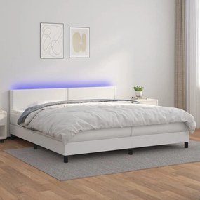 Boxspring posteľ s matracom a LED biela 200x200 cm umelá koža 3134184