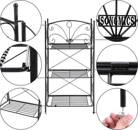 Záhradná polica z kovaného železa, s 3 úrovňami, čierna