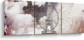 Obraz - Eiffelova veža, Paríž, Francúzsko (s hodinami) (90x30 cm)