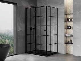 Mexen Mist-F T, 1-krídlový skladací sprchový kút ľavý 85 x 80 cm, čierna mriežka, čierny - 8A6T-085-080-70-77-L