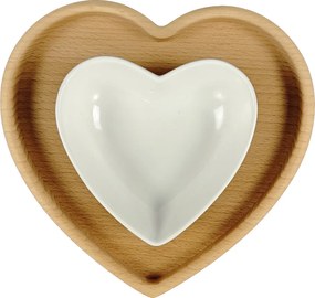 AMADEA Drevená miska srdiečko s mištičkou, masívne drevo, 20 cm