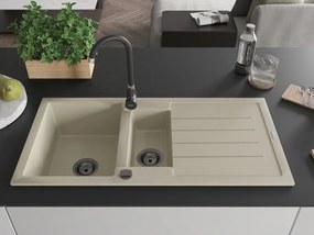 Mexen Andres, granitový drez 1000x500x200 mm, 1,5-komorový, béžová s čiernym sifónom, 6515101510-69-B
