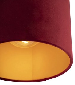 Stropné svietidlo s velúrovým tienidlom červené so zlatým 20 cm - čierne Combi