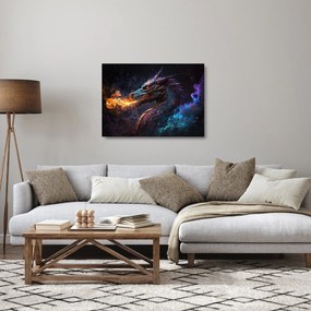 Sklenený obraz - Drak pľuvajúce plamene (70x50 cm)