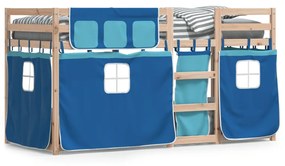 Poschodová posteľ so závesmi modrá 90x200 cm masívna borovica 3283929