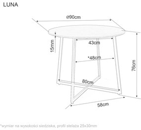 Okrúhly jedálenský stôl s doskou v dekore dub LUNA 90x90