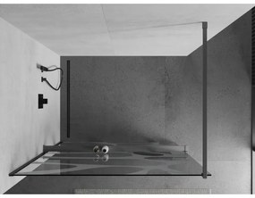 Mexen Kioto+, sprchová zástena Walk-In s poličkou a vešiakom 110 x 200 cm, 8mm číre sklo biely vzor, grafitový profil, 800-110-121-95-97