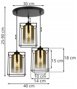 Závesné svietidlo Hella cage, 3x zlaté sklenené tienidlo v kovovom ráme, o