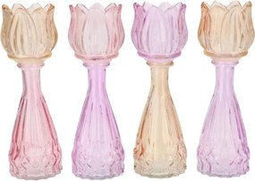 4ks pastelový mix sklenený svietnik / váza tulipán Love Tulip - Ø 7*18 cm