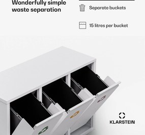 Klarstein Ordnungshüter 3, odpadkový kôš, 45 litrov, 3 recyklačné koše, nástenná inštalácia